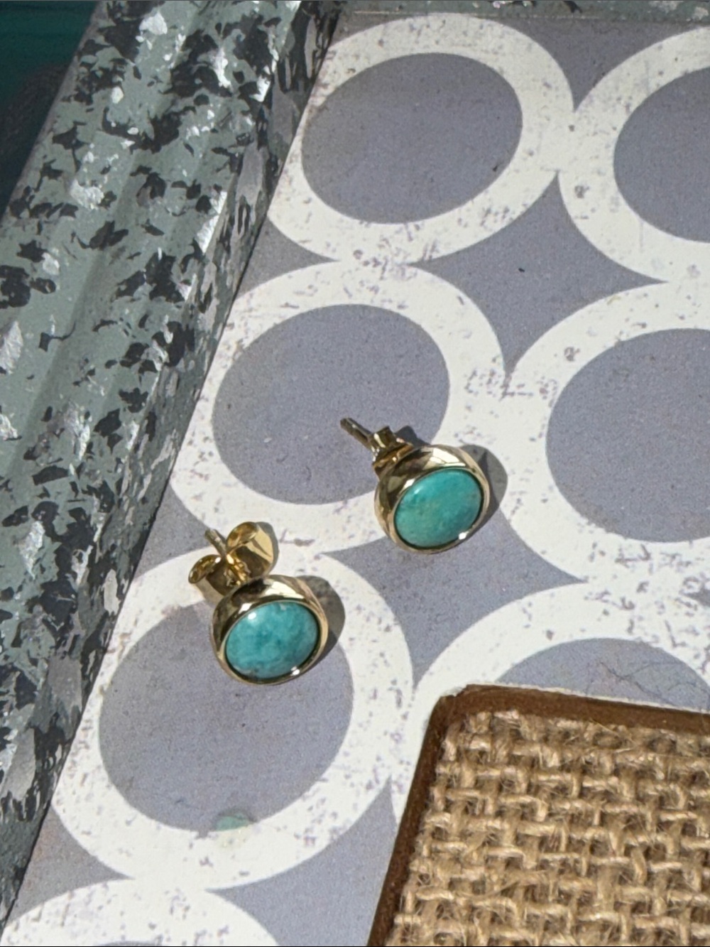 Pierced turquoise studs posts style lovely round color is exquisite gold plated - Picture 7 of 13